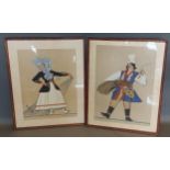 Zofia Stryjenska figures in costume, a pair of Lithograph, 44cms x 31cms