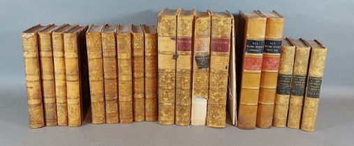 Four leather bound volumes Shakespeare, together with a collection of leather bound books