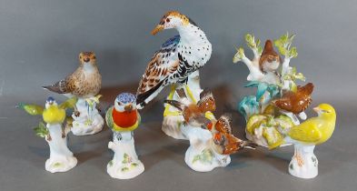 A Meissen porcelain model in the form of a bird together with six porcelain models of birds