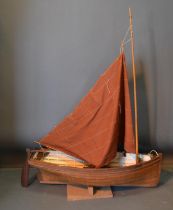 A Scratch Built Model Pond Yacht With Sail, 108cm long