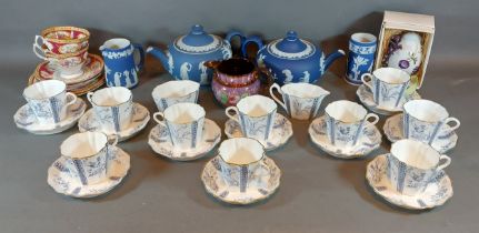 Two Wedgwood blue basalt teapots together with other ceramics