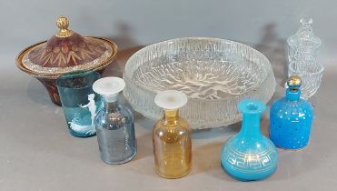 A large glass bowl, Lunaria by Tapio Wirkkala for Littala together with other glassware