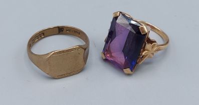 A 9ct gold Amethyst set dress ring together with a 9ct gold signet ring