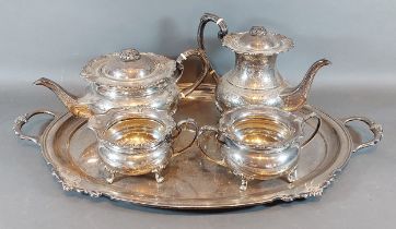 A Queen Elizabeth II five piece silver tea service comprising teapot, hot water pot, cream jug,