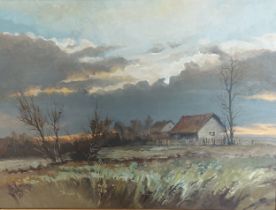 Josef Lacki, view of a farm within a rural setting, oil on canvas, signed, 45cms x 60cms, together