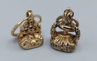 Two 19th Century fob seals each with stone set Intaglio