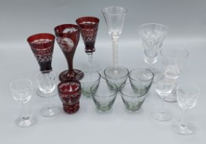 A Cordial glass with opaque twist stem together with a small collection of glass ware, all