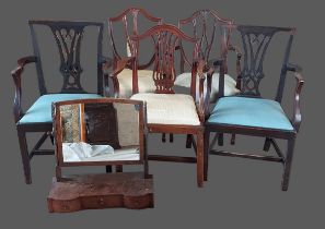 A pair of 19th Century mahogany armchairs together with a similar pair of armchairs, a mahogany open