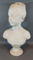 After Jean Antoine Houdon, a marble bust of Louise Brongniart, upon stepped circular socle, 48cms