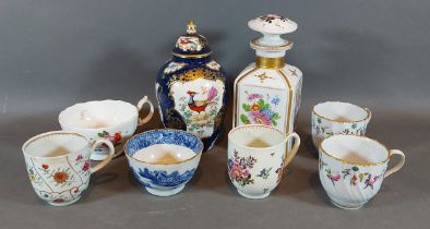 A Paris porcelain decanter together with a collection of 19th Century cups and a Worcester style