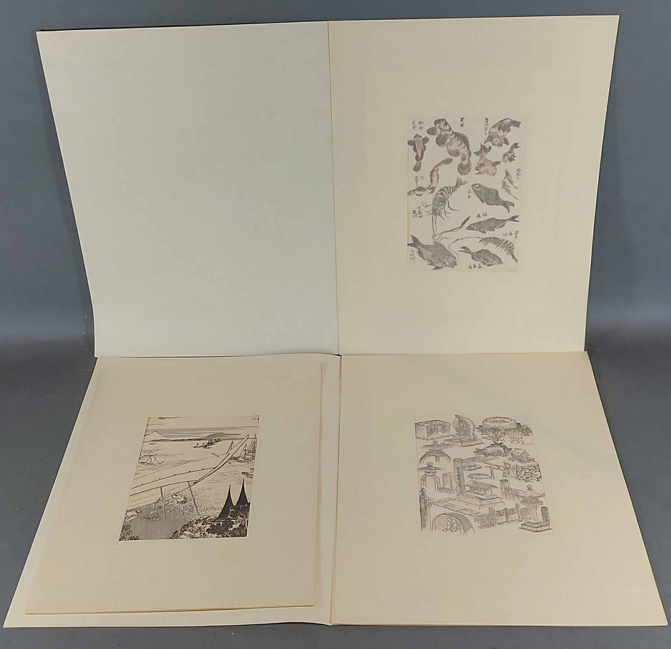 Hokusai, a group of three 19th Century woodblock prints, studies of people, 20cms x 14cms, - Image 2 of 3