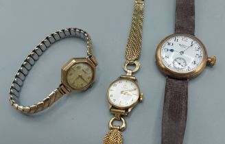 An Omega 9ct gold cased ladies wristwatch together with a 9ct gold cased ladies wristwatch by Rotary