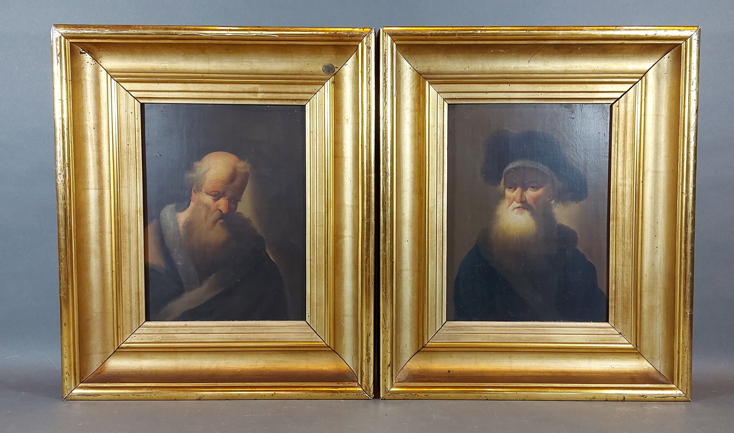 19th Century Dutch school, portraits of bearded gentlemen, a pair of oils on board, 24cms x 18cms