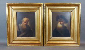 19th Century Dutch school, portraits of bearded gentlemen, a pair of oils on board, 24cms x 18cms