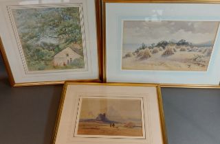 Arthur Tucker, Cornfields, watercolour, together with another by Arthur George Bell and another