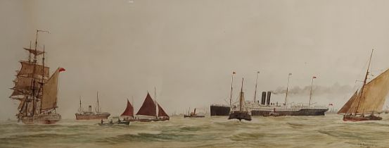 Kenneth Denton Shoesmith, marine scene with steam ships and sailing vessels, watercolour, signed and