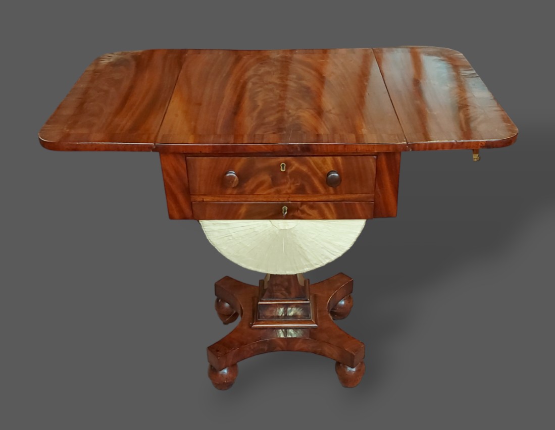 A Victorian mahogany worktable, the drop flap top above a frieze drawer and woolbox with U stretcher - Image 2 of 2