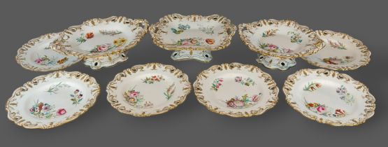 A 19th Century Davenport dessert service, comprising of three comports and six plates all hand