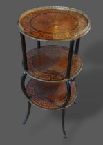 A 19th Century French ebonised and inlaid Etagere with a brass gallery top above out swept legs,