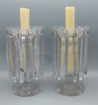 A pair of late 19th Century glass lustres with facet cut spears, 24cms tall