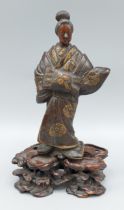 Miyao Eisuke, a Meiji period gilded and patinated bronze figure with pierced carved hardwood