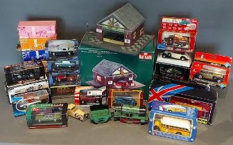 A Honby O gauge tin plate locomotive, together with a collection of model cars and buses