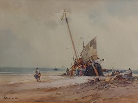 William Knox, unloading the catch, watercolour, signed, 27cms x 37cms