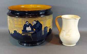 A Royal Doulton Series ware jardinière decorated with Monks in the Cellar by Nokes, 32cms