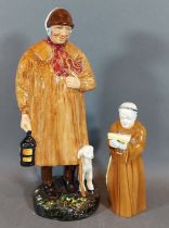 A Royal Worcester candle snuffer Monk, tog together with a Royal Doulton figure, The Shepherd, HN