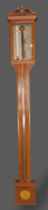 A 20th Century mahogany line inlaid stick barometer with shell inlay, 99cms tall