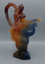 A French Daum Pate De Verre ewer, the spout in the form of a fish with mythical figural handle,