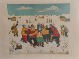 Ivan Generalic, winter scene with figures, signed in pencil, 55cms x 75cms