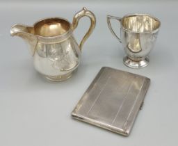 A Birmingham silver cigarette case with engine turned decoration, together with a Birmingham
