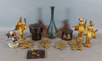 A Chinese patinated bronze Censor together with other related items