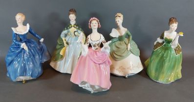 A Royal Doulton figure Ballad Seller HN 2266, together with four other Royal Doulton figures,