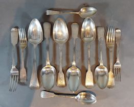 A pair of William IV silver table spoons, London 1836 together with six other silver spoons and four