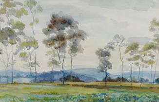 Flora Twort, view of the South Downs, watercolour, signed, 20cms x 30cms, with unfinished