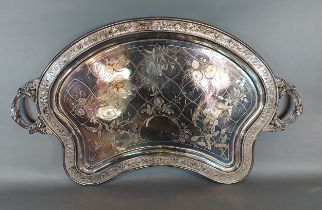 A large 19th Century silver plated two handled tray of shaped outline, by Reed and Barton, 82.5cms X