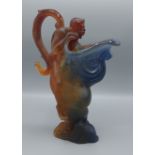 A French Daum Pate De Verre ewer, the spout in the form of a fish with mythical figural handle,