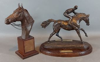 David Geenty a sculpture on the form of a horse and rider, 23cms tall together with a bust of a