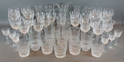 A good quality cut glass drinking set comprising wine glasses, hock glasses, tumblers and other