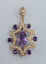 A 9ct gold pearl and Amethyst set pendant/brooch, 4.2gms