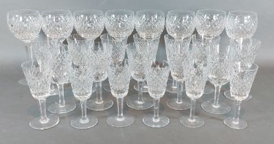 A set of eight Waterford Alana pattern hock glasses together with twelve matching wine glasses and