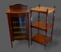A 19th Century mahogany Whatnot with three shelves together with an Edwardian mahogany display