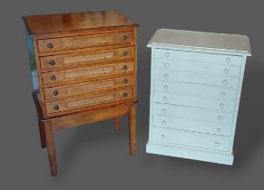 A 19th Century five drawer collectors cabinet on square tapering legs together with a similar