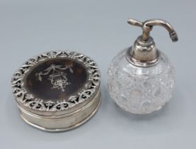 An Edwardian silver and pique work cylindrical box, London 1910 together with a London silver