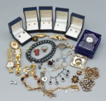 A paste necklace together with a collection of jewellery, to include two watches