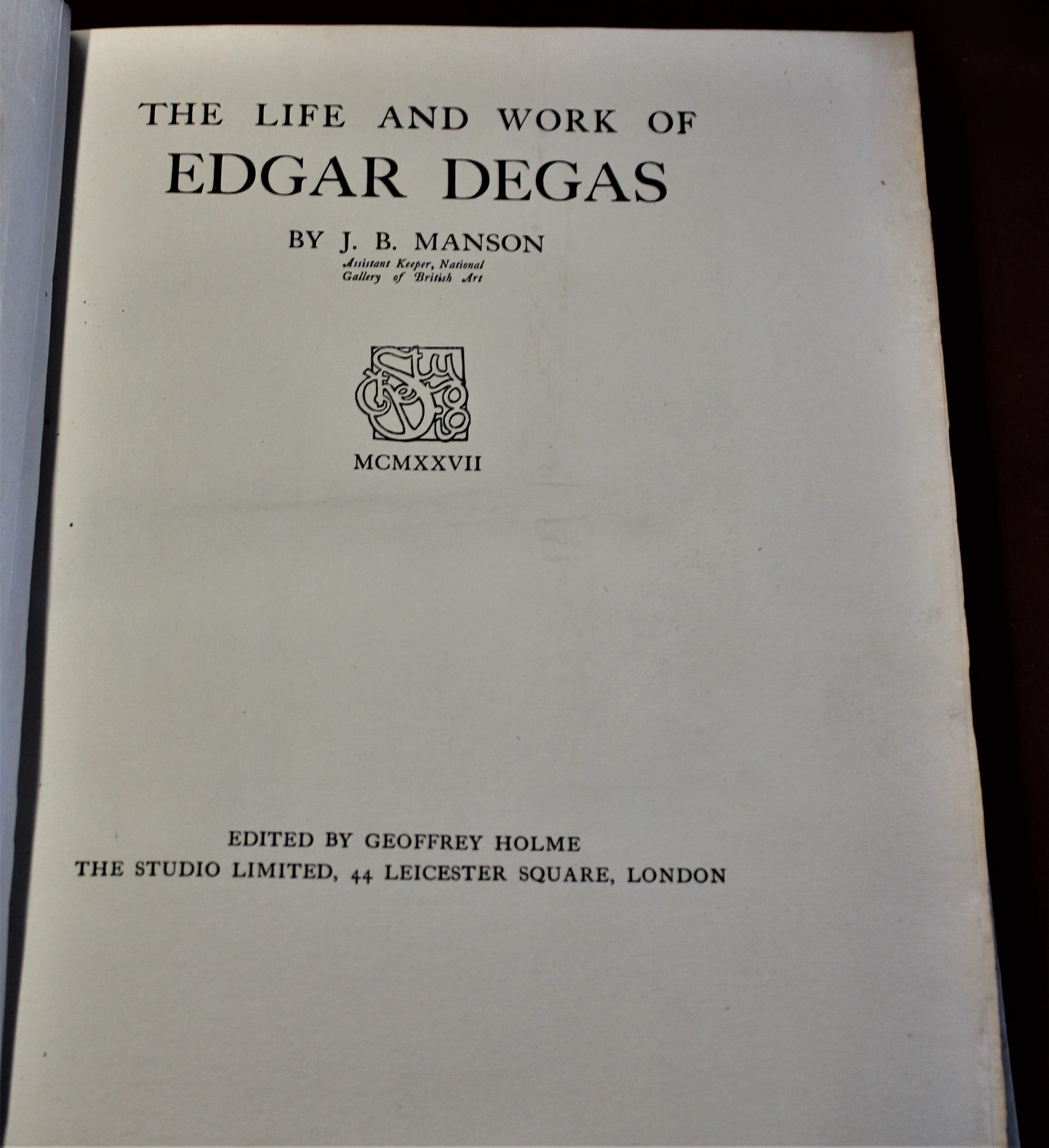 Book-'The Life and Work of Edger Degas' by J.B. Manson, coloured and black and white pictures, early - Image 3 of 4