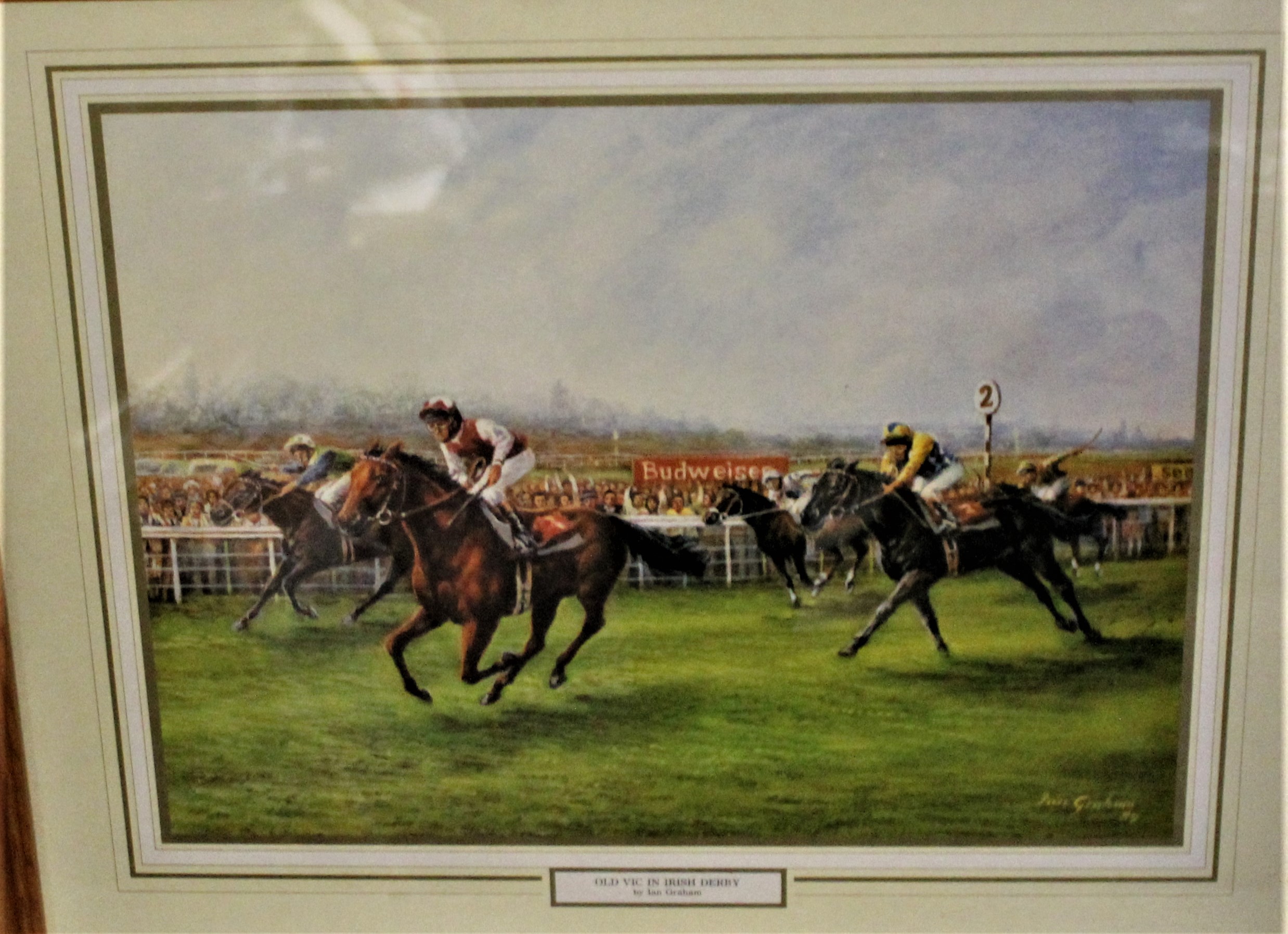 Old Vic in Irish Derby'-by Ian Graham signed in 1989-measurements 59cm x 49cm-coloured print-