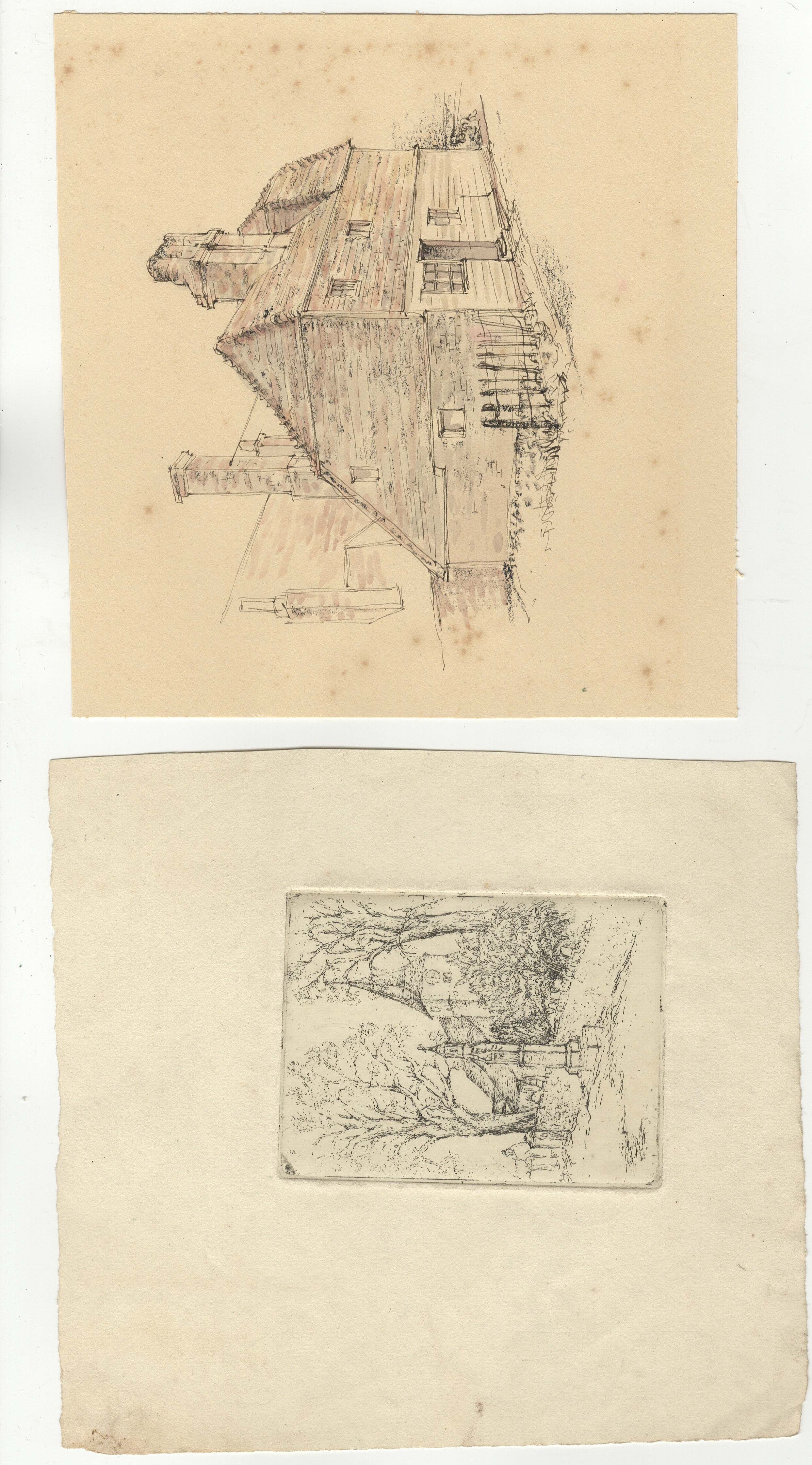 Artist-Drawings of Houses-some coloured some black and white-village unknown-measurements various - Image 2 of 2